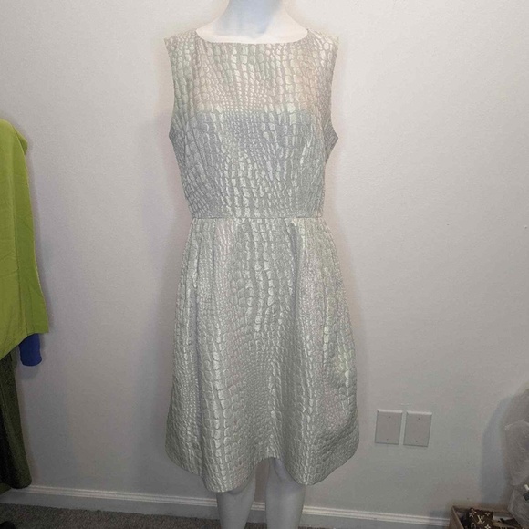 NEW Ted Baker London 'Kaleen' Textured Fit & Flare Dress Green/Grey [SZ‎ 3 ] - Picture 8 of 9